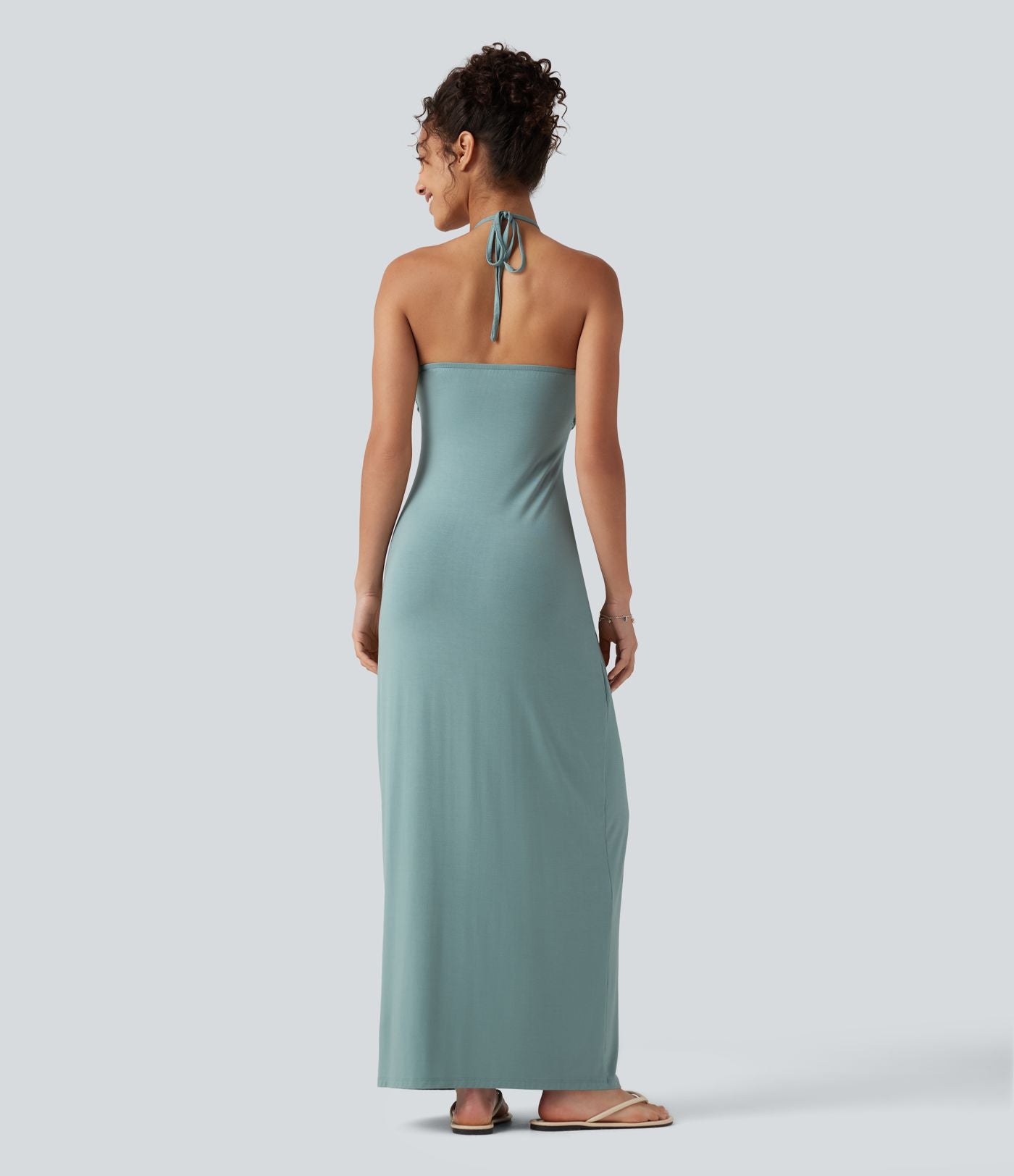 Robe longue dos nu à nouer avec soutien-gorge intégré et poches