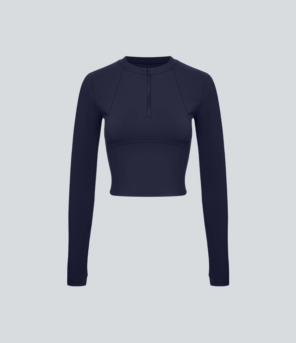 Softlyzero™ Plush Top Sport de Golf Court à Manches Longues avec Trou pour Pouce et Demi-Zip