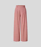 Pantalon Fluide Large Taille Haute Poches Latérales Palazzo Solide Casual Linen-Feel