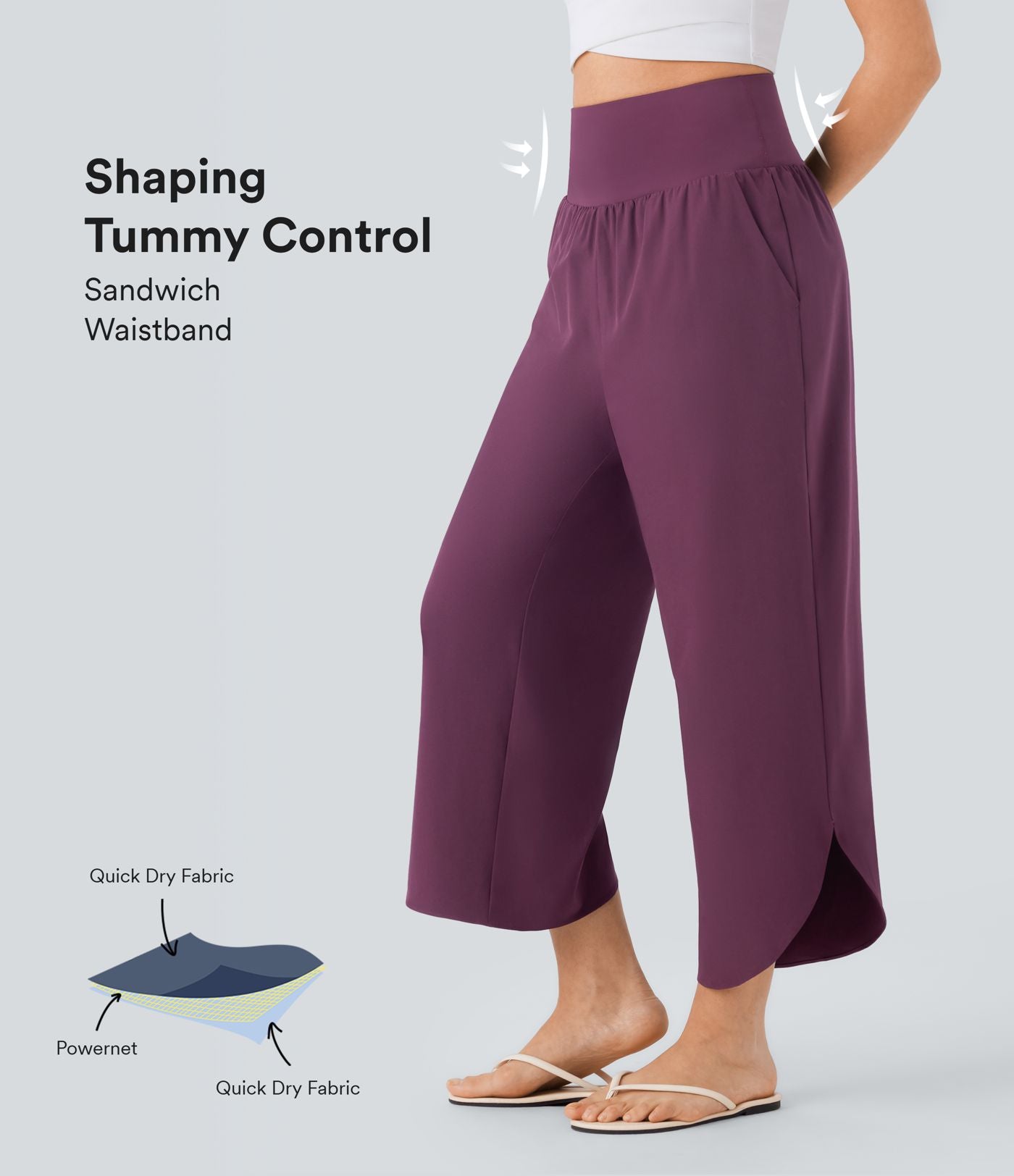 Pantalon fluide resort Breezeful™ à séchage rapide, coupe fendue et effet ventre plat