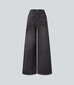 Halara Flex™ Jean Large Casual Taille Haute Poches Multiples Tricot Extensible Délavé