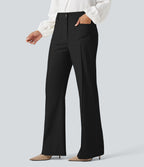 Pantalon tailleur évasé taille haute avec poches