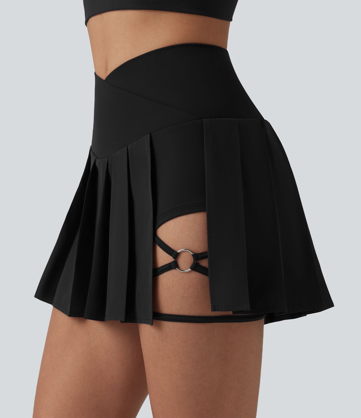 Breezeful™ Jupe de danse mini 2-en-1 croisée taille haute plissée ourlet asymétrique avec poches, séchage rapide