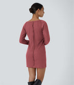 Robe Sweatshirt Casual Col Bateau Manches Raglan Avec Trous Pour Les Pouce Ourlet Fendu en Waffle