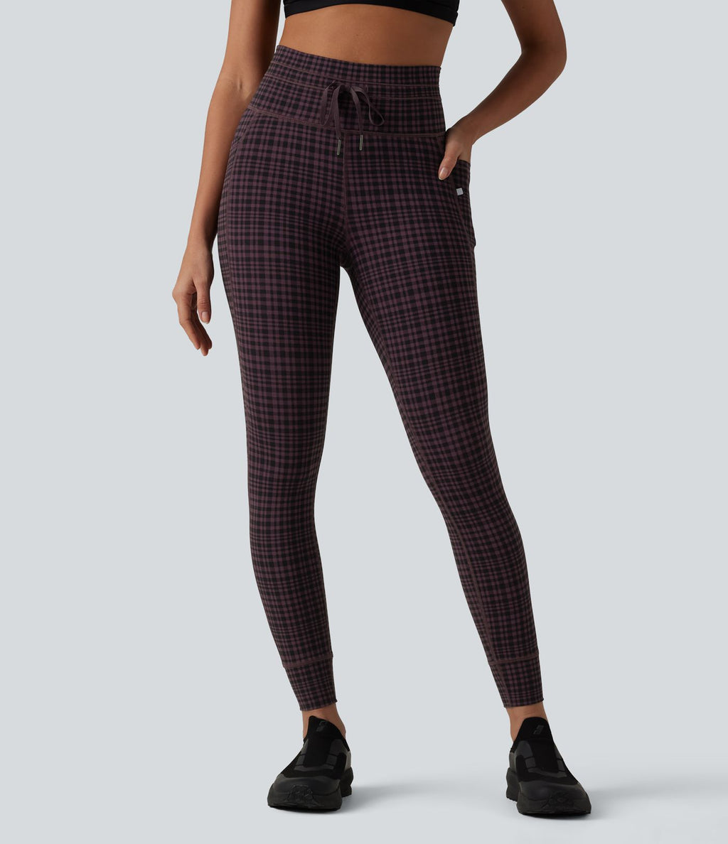 Legging de yoga Halara UltraSculpt™ taille haute avec cordon de serrage imprimé carreaux avec poches