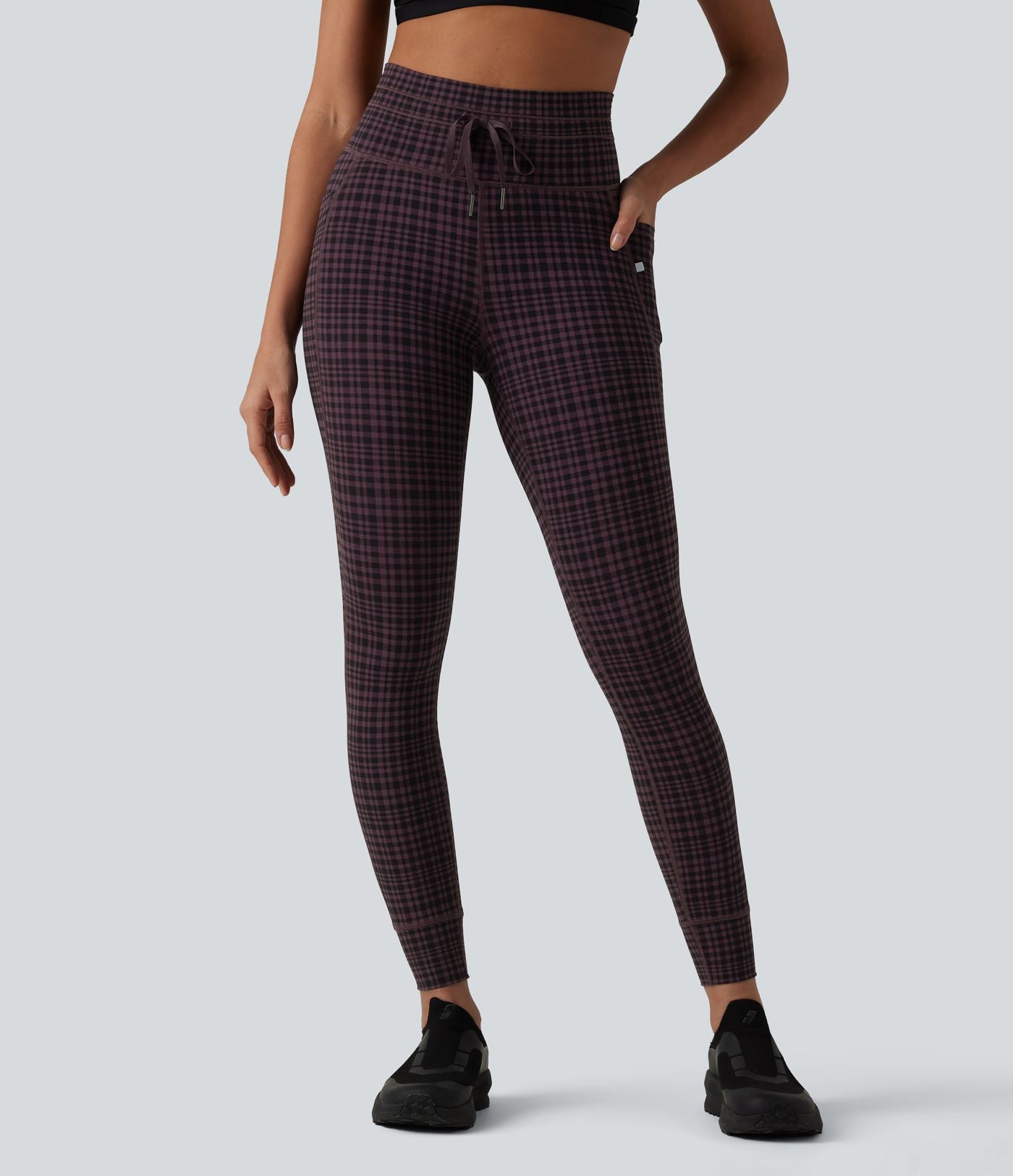 Legging de yoga Halara UltraSculpt™ taille haute avec cordon de serrage imprimé carreaux avec poches