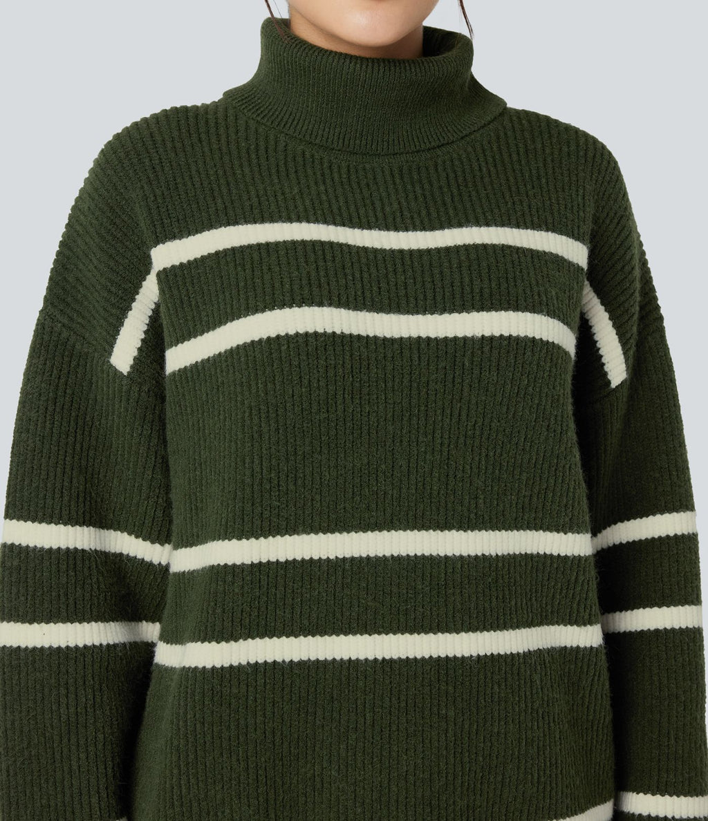 Pull color block col montant manches longues