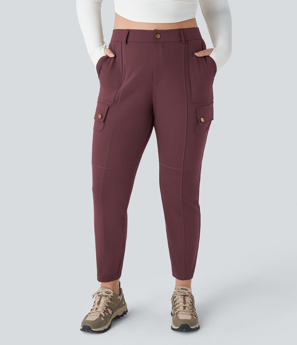 Pantalon cargo randonnée grande taille ajusté uni taille haute DayStretch avec poches zippées