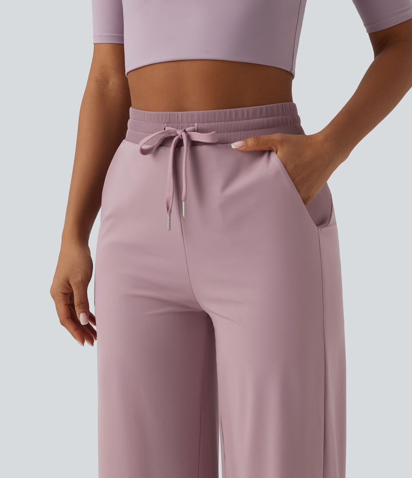 Pantalon ample décontracté SoftlyZero™ Airy taille haute avec cordon de serrage côtes contrastantes effet frais InstantCool et poches, protection solaire UPF50+