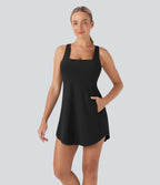Robe de sport yoga mini 2-pièces SoftlyZero™ Plush à découpes avec poche E-G