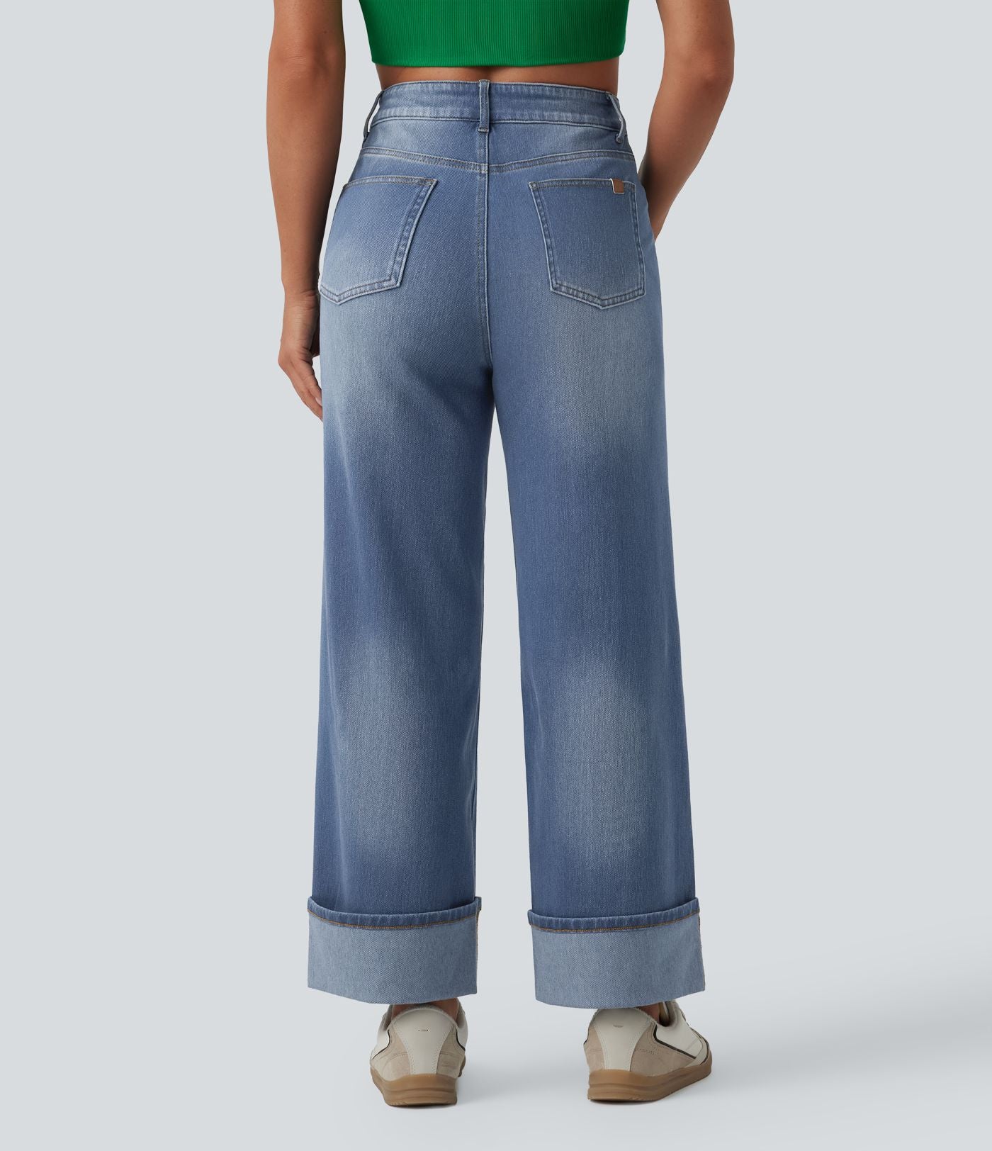 Jean large 7/8 décontracté Halara Flex™ délavé gainant taille haute ourlet roulotté avec poches