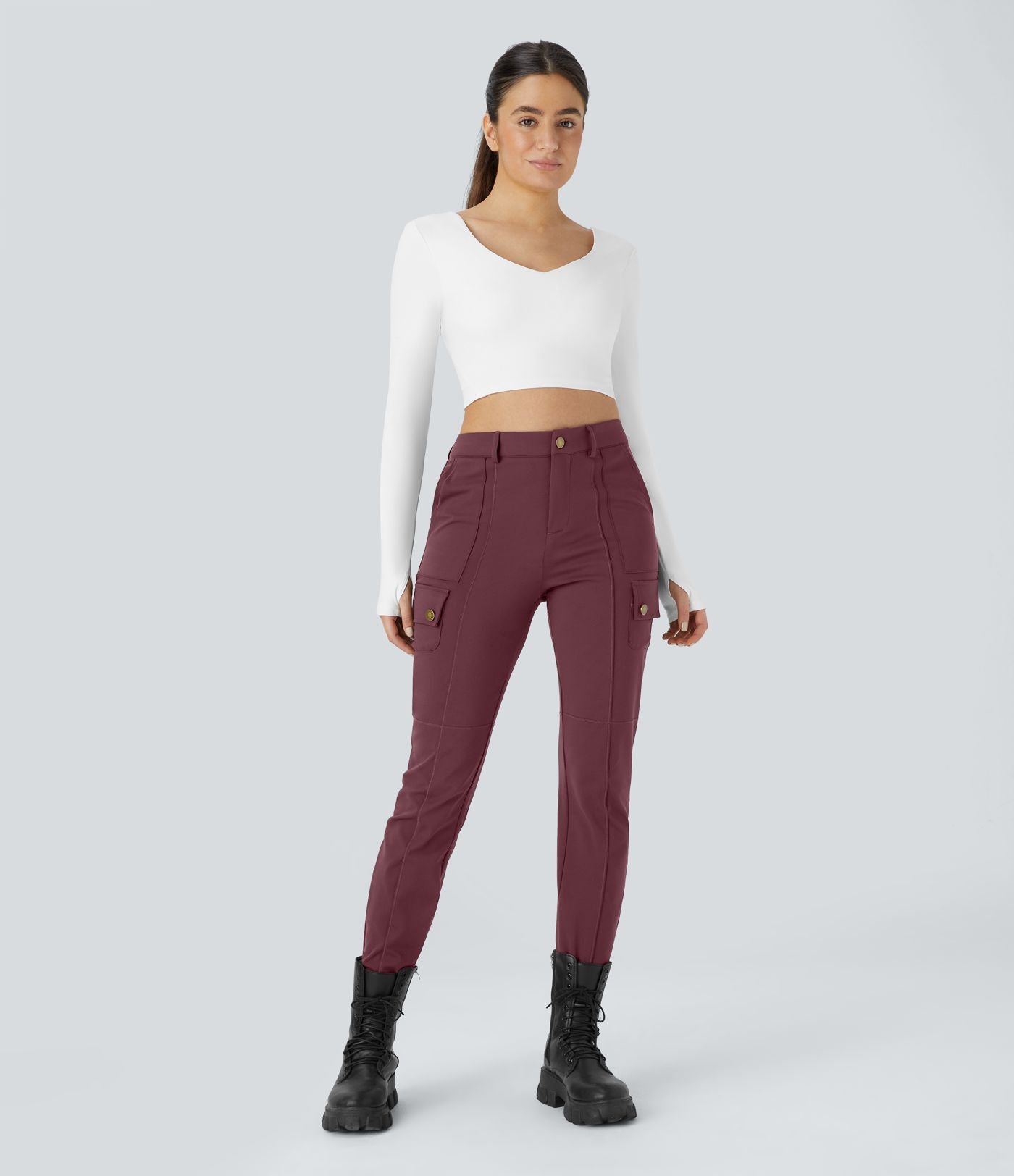 Pantalon cargo ajusté uni taille haute DayStretch avec poches zippées