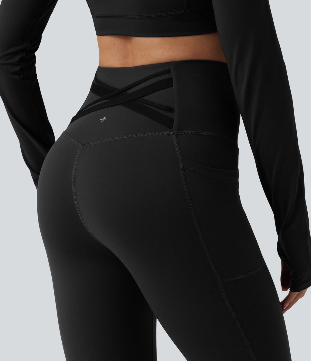 Halara Ultrasculpt™ Legging de running corsaire gainant taille haute dos croisé avec poches