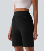 Short sweat décontracté taille haute à ourlet roulé avec poches