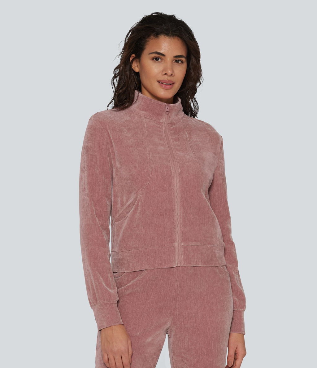 Veste d'intérieur en velours à manches longues avec poches