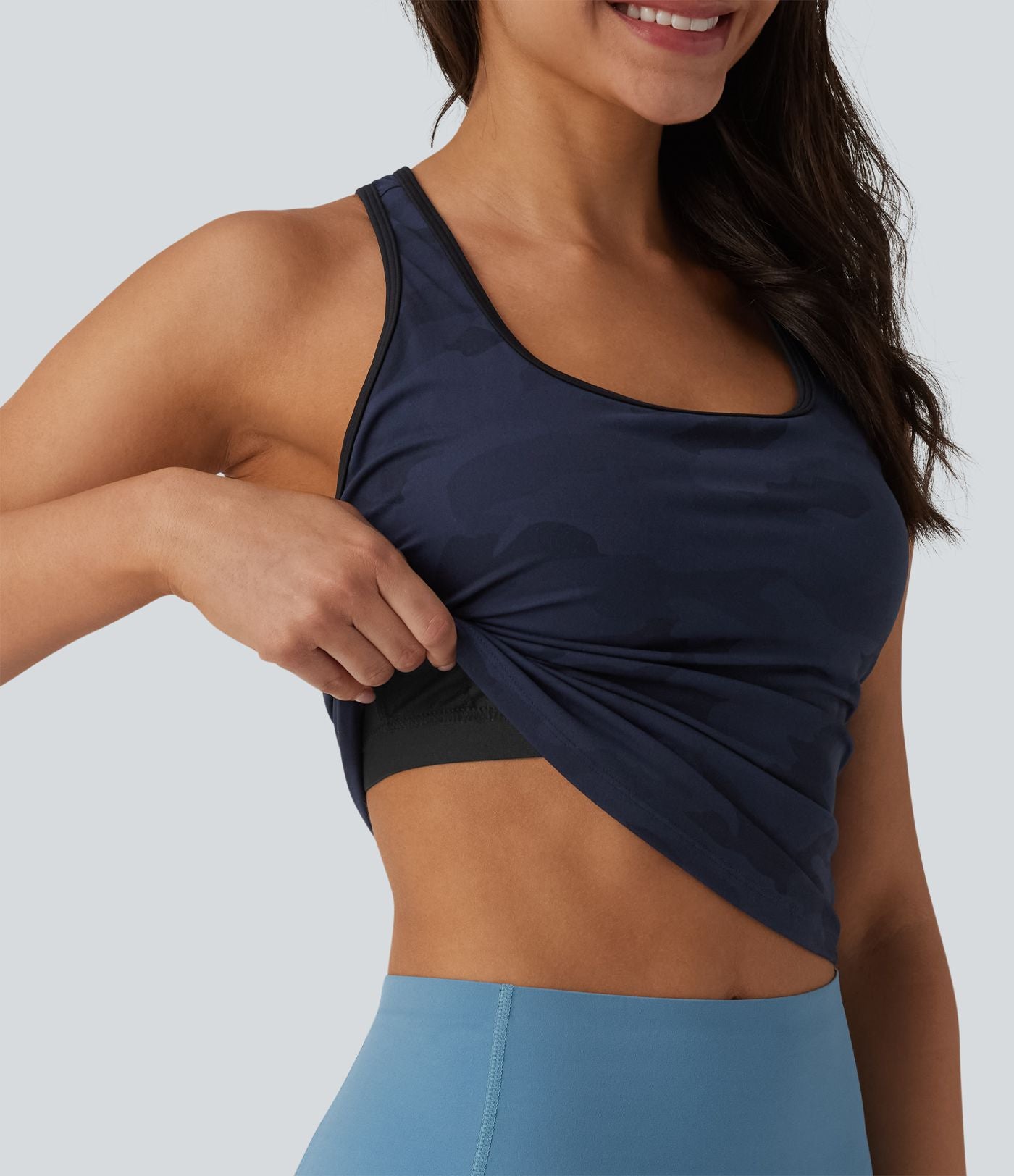 Halara UltraSculpt™ Débardeur de yoga dos nageur col U imprimé camouflage avec soutien-gorge intégré