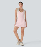 Robe active de yoga 2-en-1 Softlyzero™ Plush avec bretelles ajustables, armatures push-up, dos nu et poches-Easy Peasy