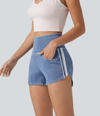 Short en jean rayé taille haute Halara Flex™ avec ourlet arrondi et poches