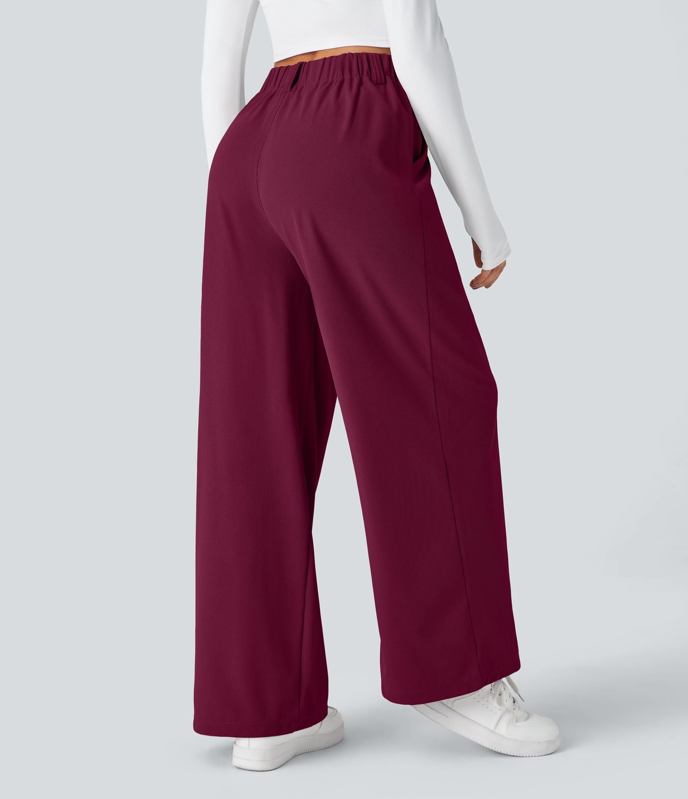 Halara Flex™ Pantalon Tailleur Large Fluide Gaufré Taille Haute Poches Latérales