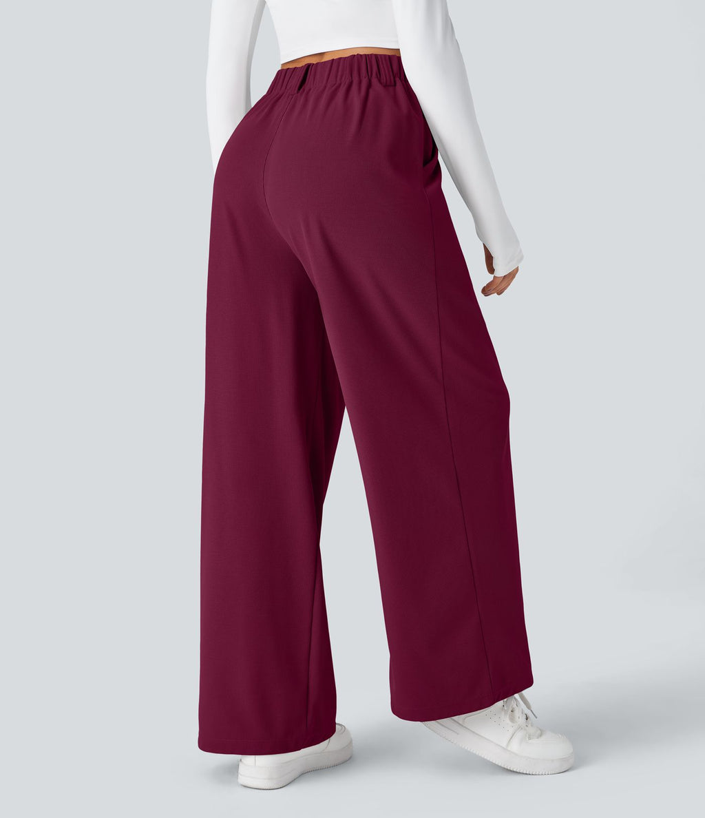 Pantalon Tailleur Large Fluide Halara Flex™ Gaufré Taille Haute Poches Latérales