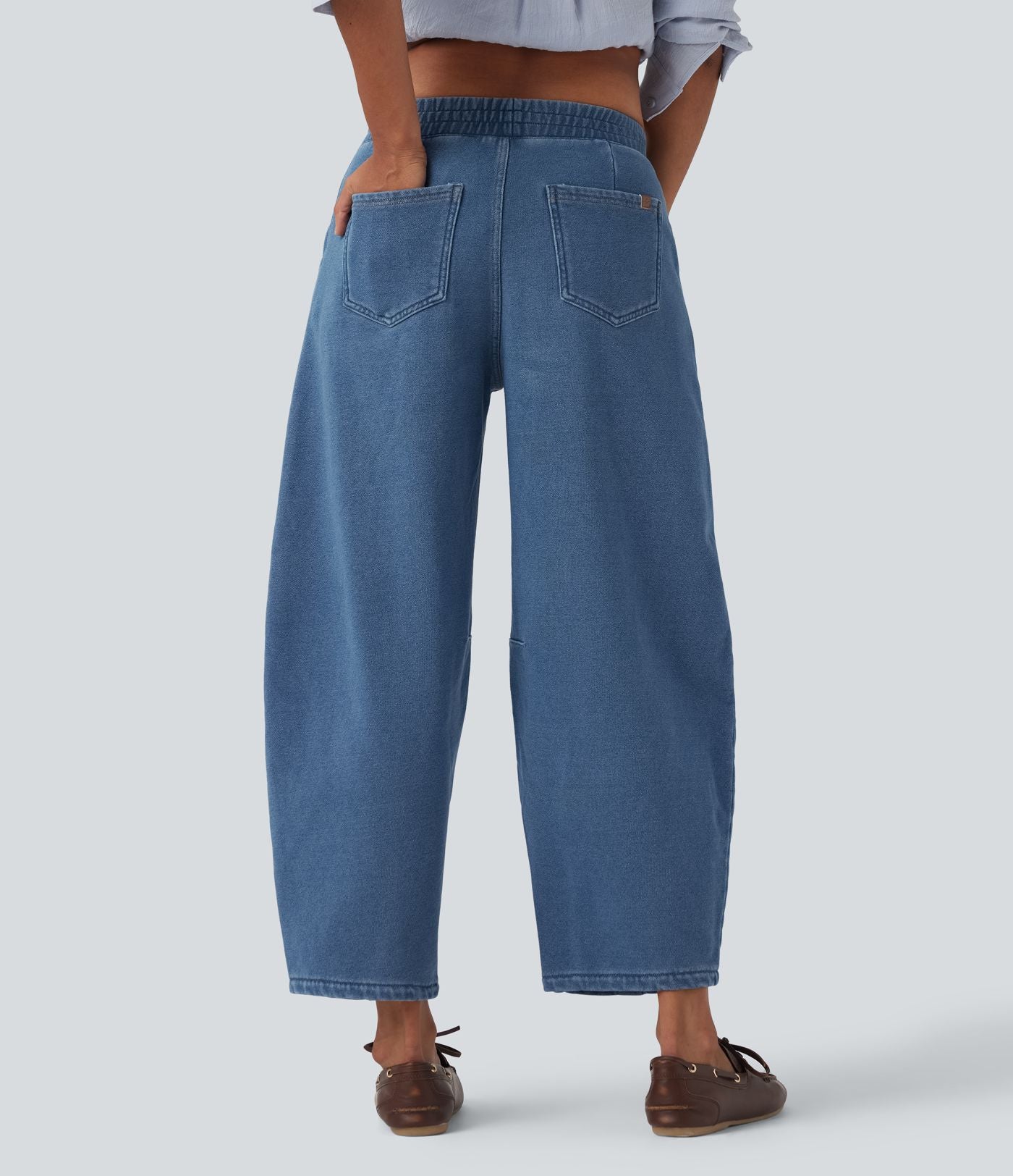 Jean 7/8 jogging molleton français Halara Flex™ taille mi-haute coupe barrel avec cordon et poches