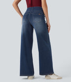 Jean décontracté ample gainant taille mi-haute avec poches Halara Flex™