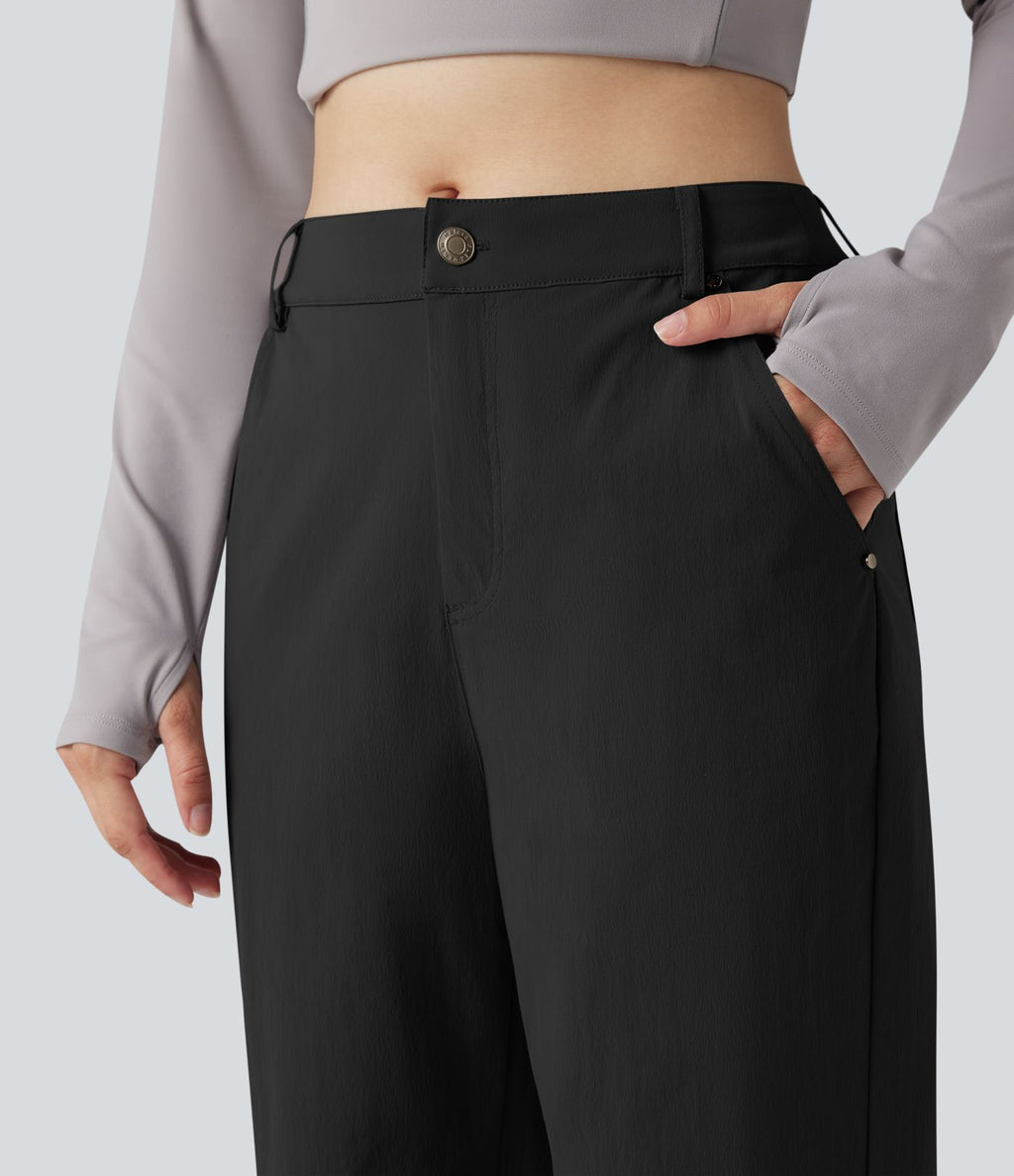 Pantalon de randonnée déperlant taille mi-haute coupe droite avec poches - longueur ajustable