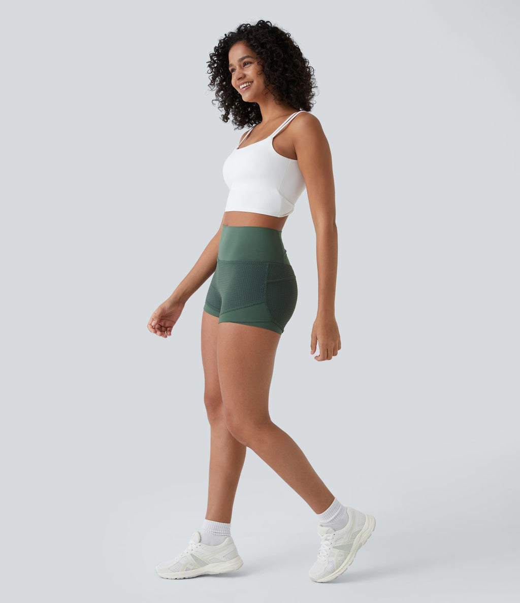 Shorts 2' Casual 2 en1 Taille Haute Empiècement en Maille dans le Dos et Poches