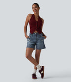 Short casual en molleton imprimé denim taille mi-haute 12,5 cm avec poches