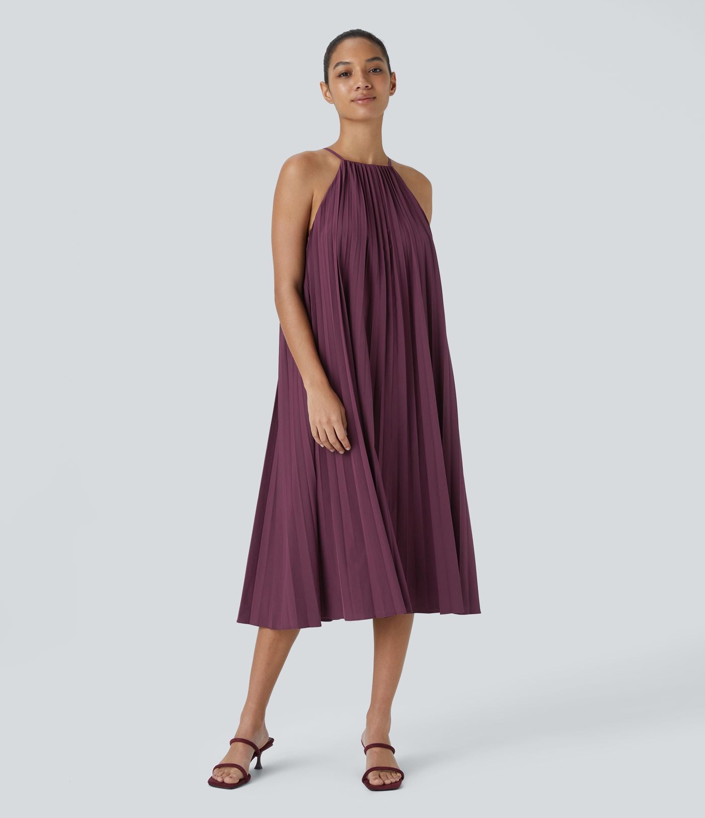 Breezeful™ Robe Décontractée Midi sans Manches Dos Nu avec Nœud à l'Arrière Plissée Ceinturée à Séchage Rapide
