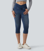 Jegging capri décontracté Halara Flex™ denim croisé taille haute avec poches