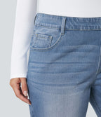 Jean décontracté Halara Flex™ grande taille, taille haute, multiples poches, jambes droites, effet délavé, en maille extensible