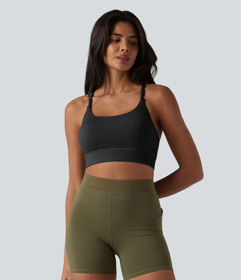 Brassière de sport chinée maintien modéré, dos nu croisé et soutien-gorge intégré