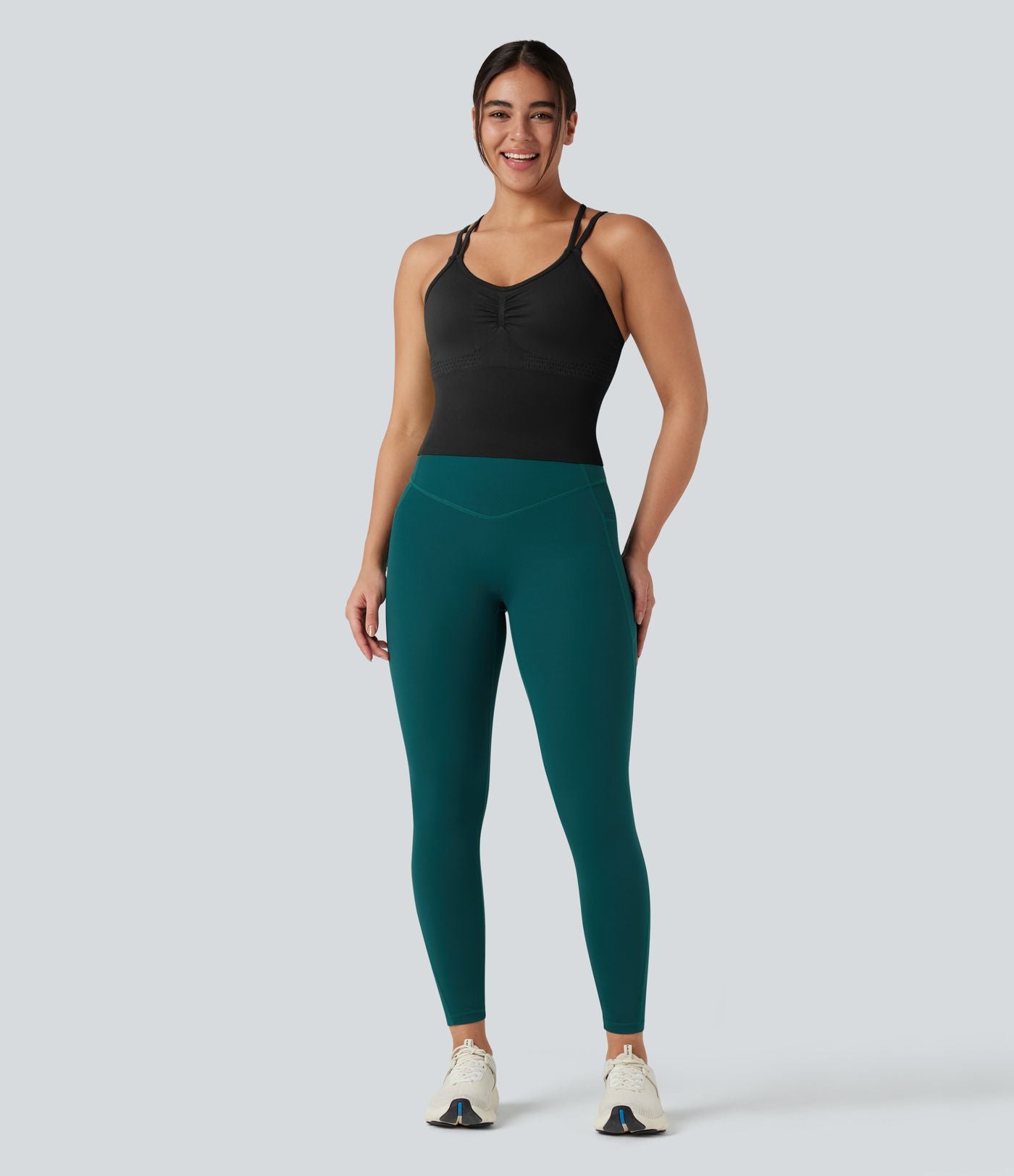 Débardeur yoga dos nu croisé froncé bretelles doubles longueur allongée sans couture OneForm Seamless Flow
