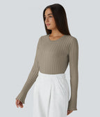 Pull Décontracté à Col Rond, Manches Longues et Volants