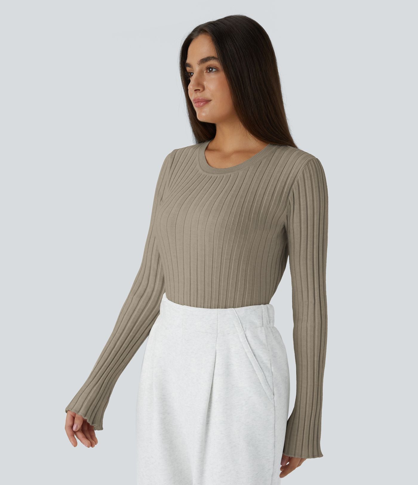 Pull Décontracté à Col Rond, Manches Longues et Volants