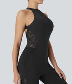 Combinaison de yoga moulante Softlyzero™ à dos nu avec dentelle contrastante - UPF50+