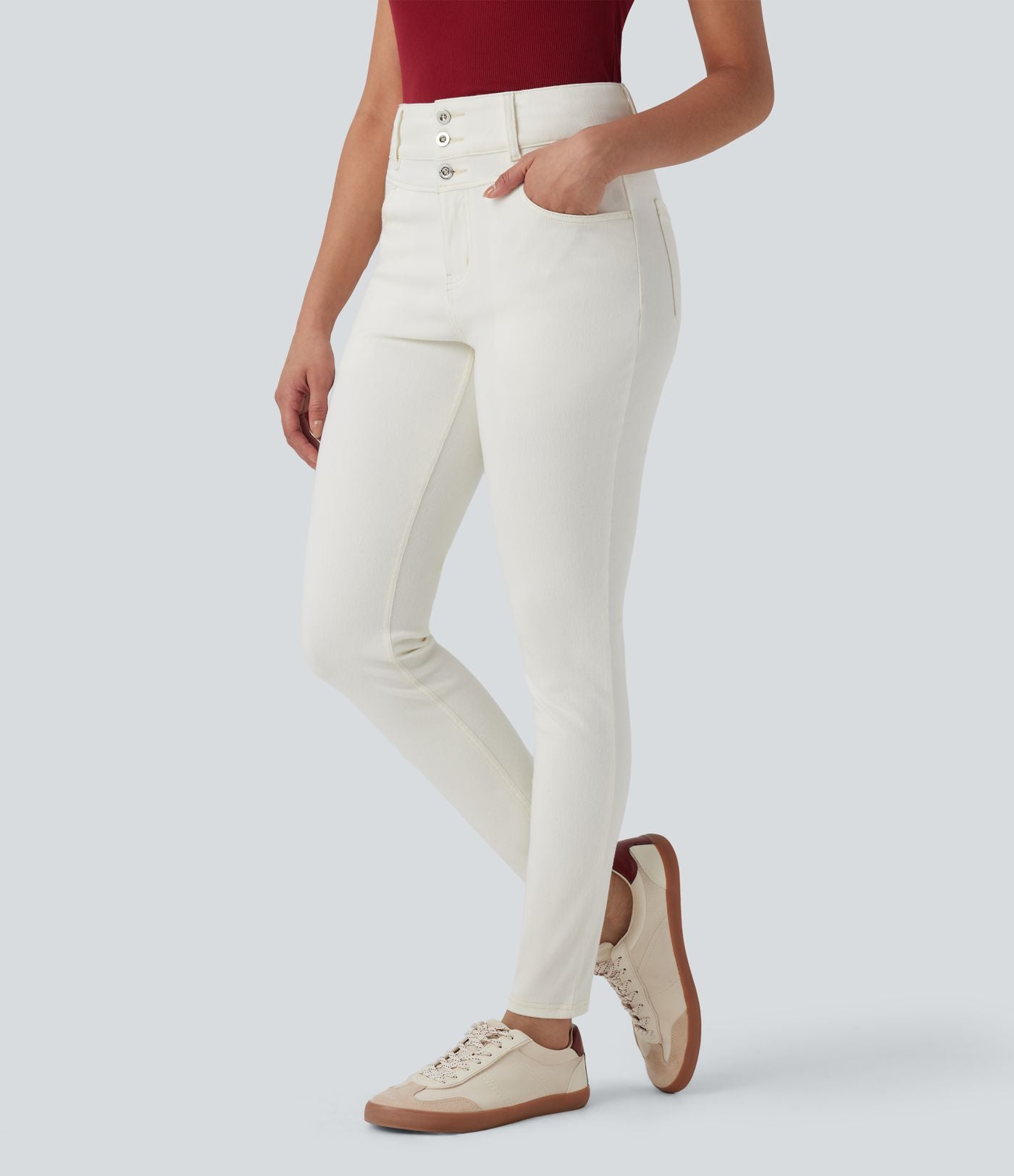 Halara Flex™ Jean skinny Casual Taille Haute Fermeture Éclair Boutonnés Plusieurs Poches Tricot Extensible