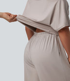 Combinaison casual asymétrique manches courtes avec poches et fente - Easy Peasy