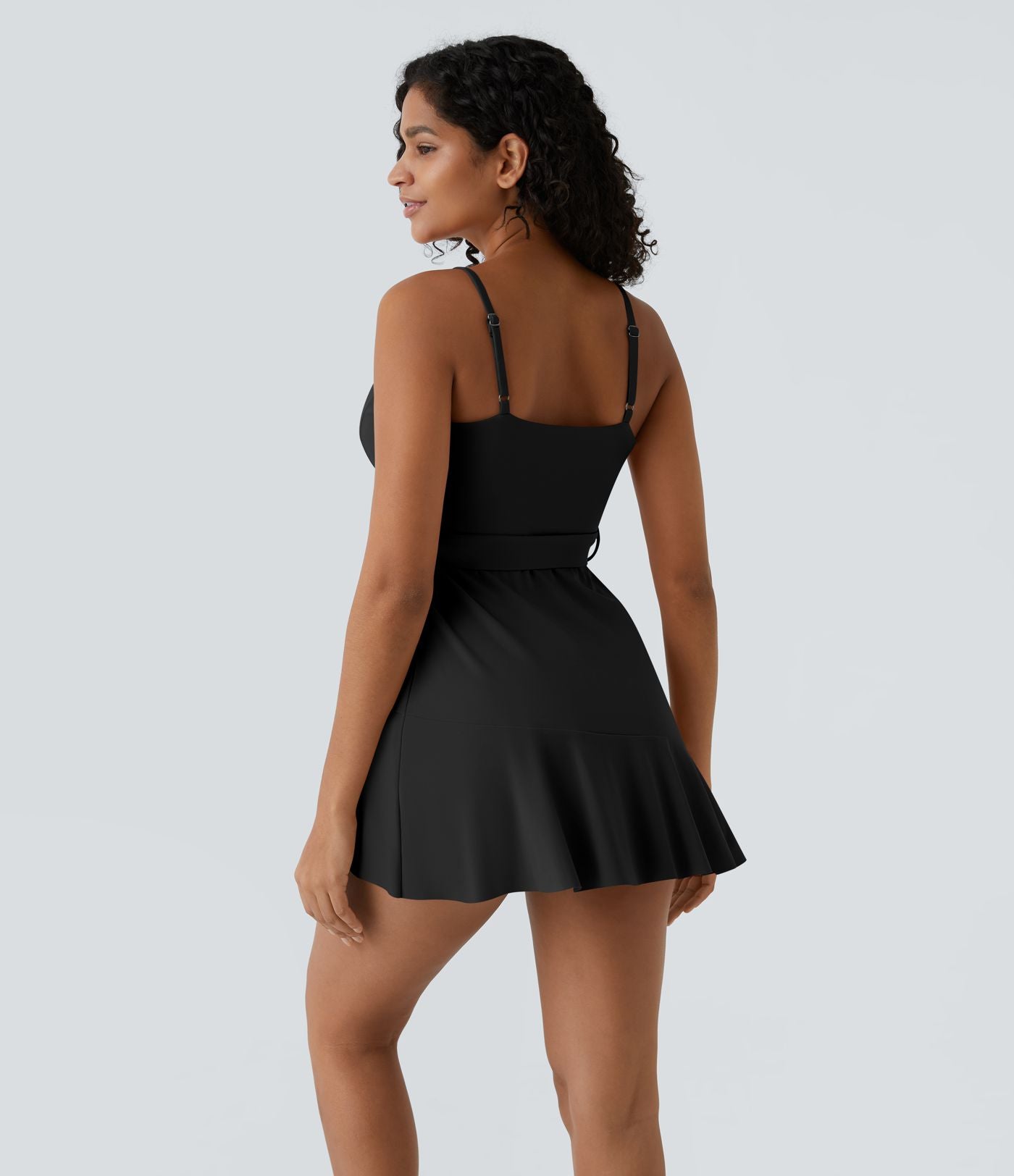 Robe décontractée mini 2-pièces col V liens latéraux volant fluide avec poche A-D