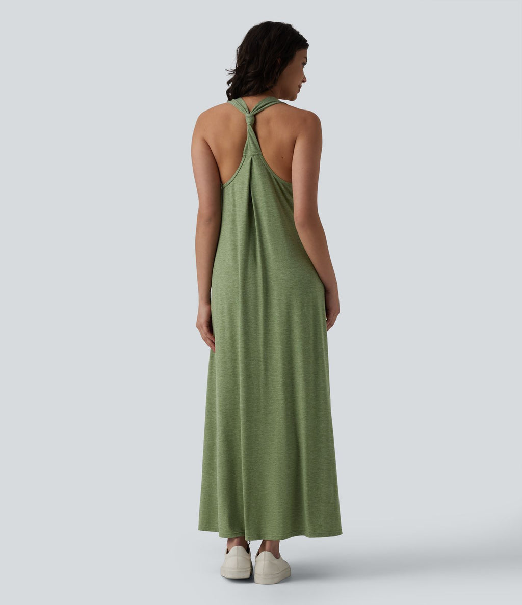 Robe longue fluide casual col U