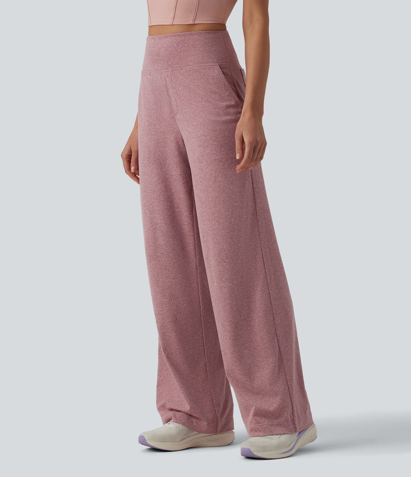Pantalon de yoga chiné taille haute à jambes droites avec poches