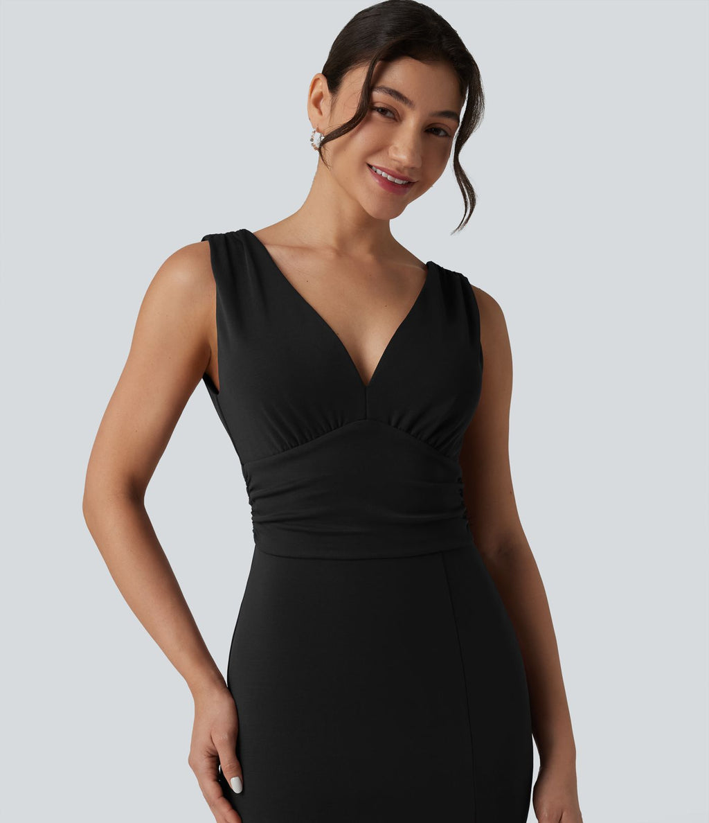 Robe maxi moulante col V avec soutien-gorge intégré
