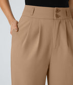 Pantalon de travail Halara Flex™ droit froncé avec poche zippée, taille haute