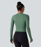 Top de sport yoga col rond manches longues avec trous pouces