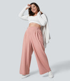 Halara Flex™ Pantalon tailleur Grande taille à Taille Haute, Poches Latérales Plissées, Jambes Larges, en Tissu Gaufré