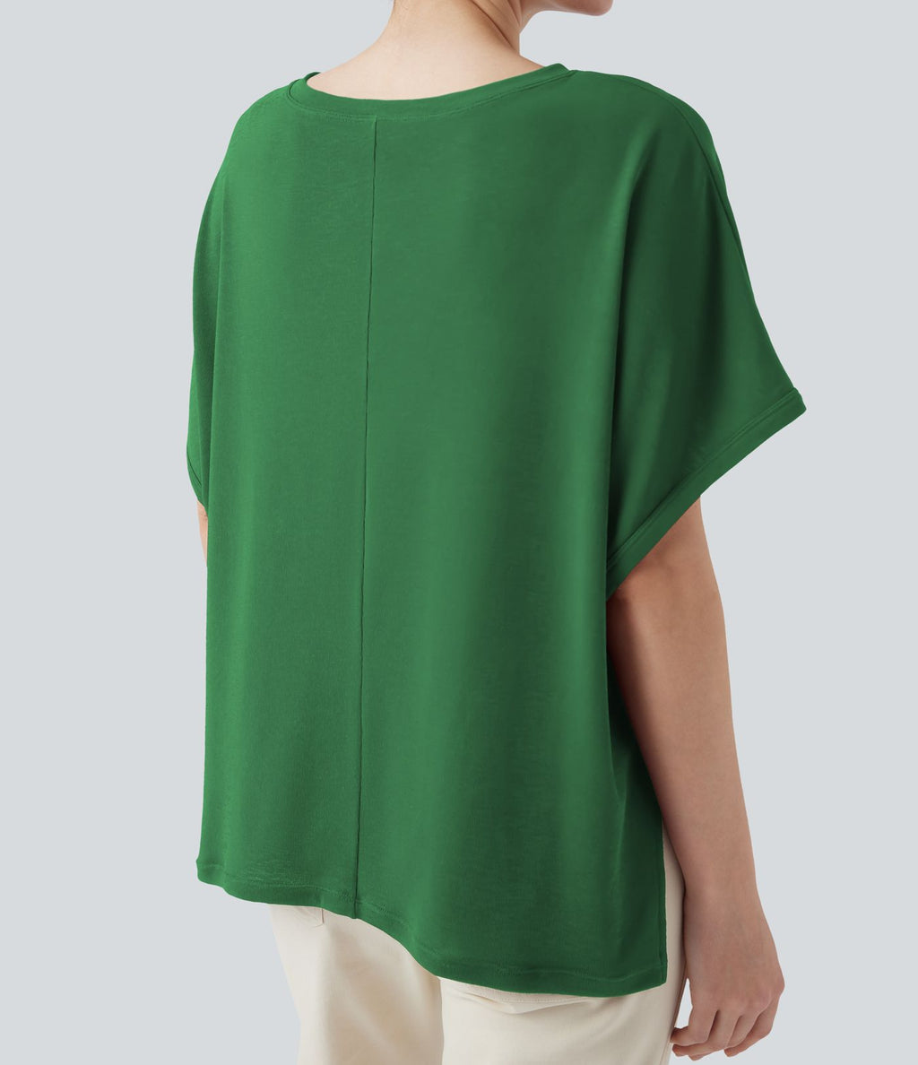 T-shirt col rond manches chauve-souris coupe décontractée