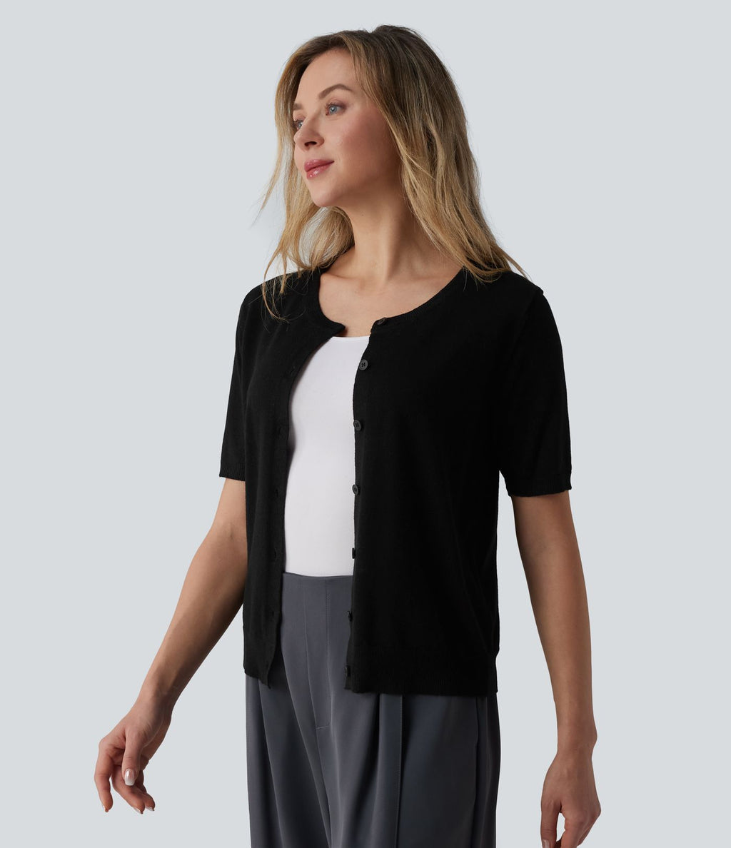 Gilet de travail col rond manches courtes mélange laine