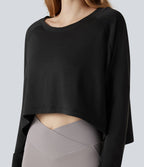 Top de sport running asymétrique col rond coupe décontractée manches longues avec trous pouces