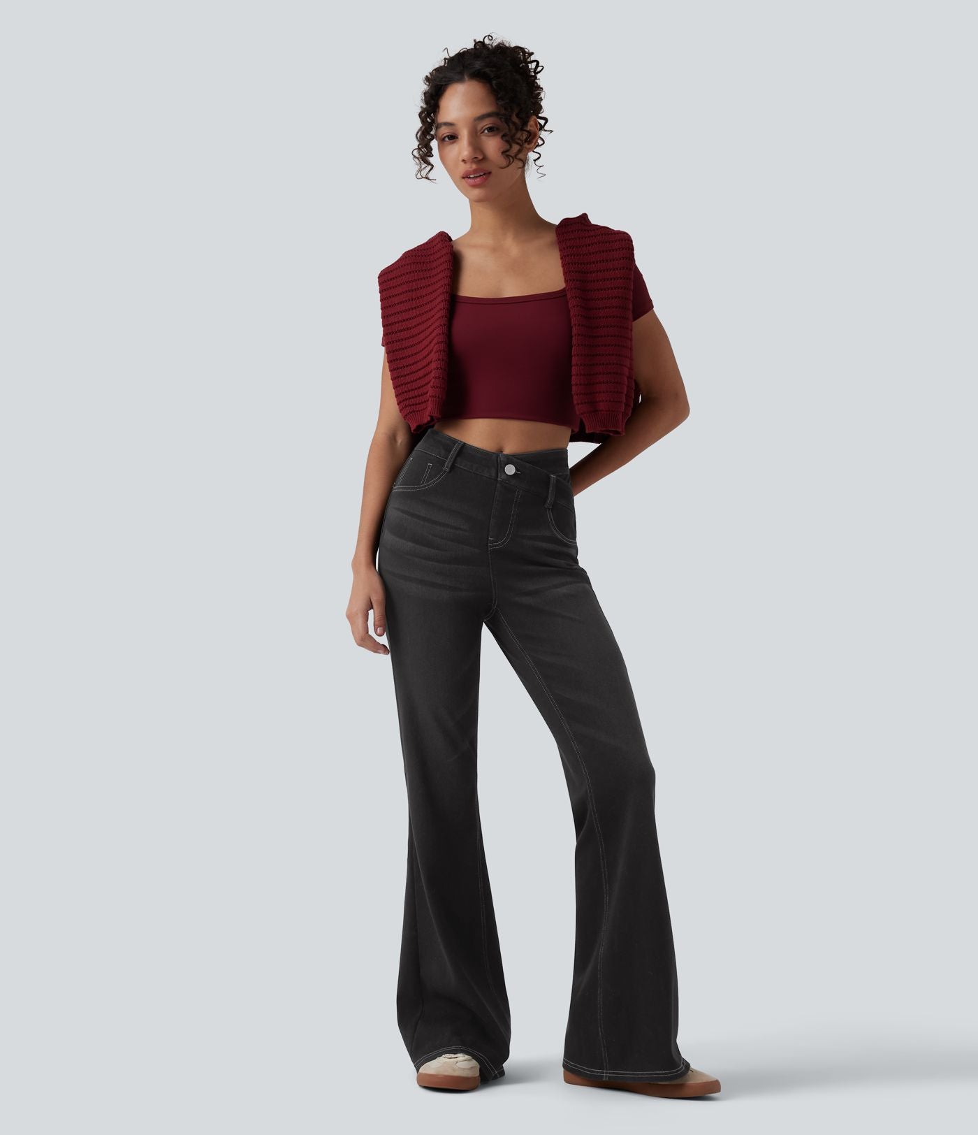 Jean Halara Flex™ taille haute croisé gainant bootcut décontracté avec poches